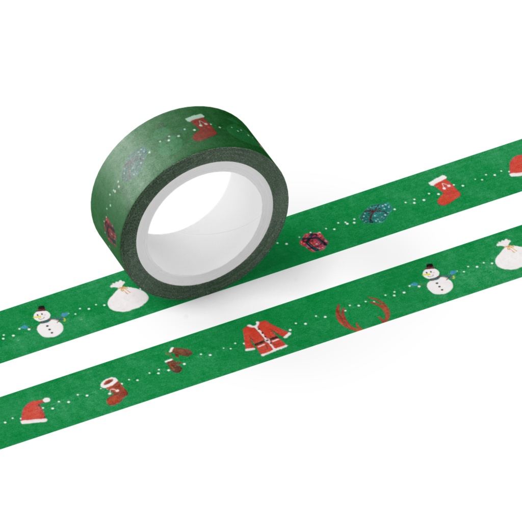 クリスマスのお話「あわてんぼうのサンタクロース」緑 マスキングテープ（幅15mm）