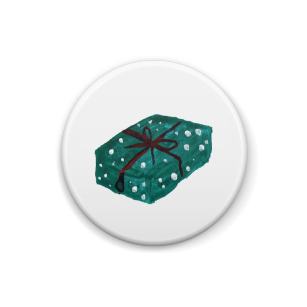 クリスマスプレゼント緑 缶バッジ（25×25mm）