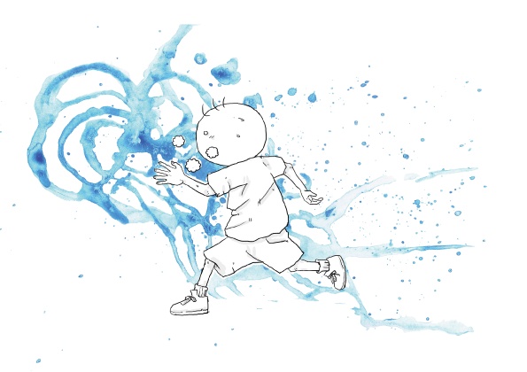 絵具で描いた水色模様の背景素材