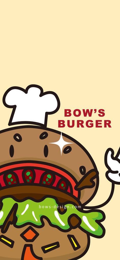 BOW'S BURGERのバーグさんのイラストスマホ用壁紙
