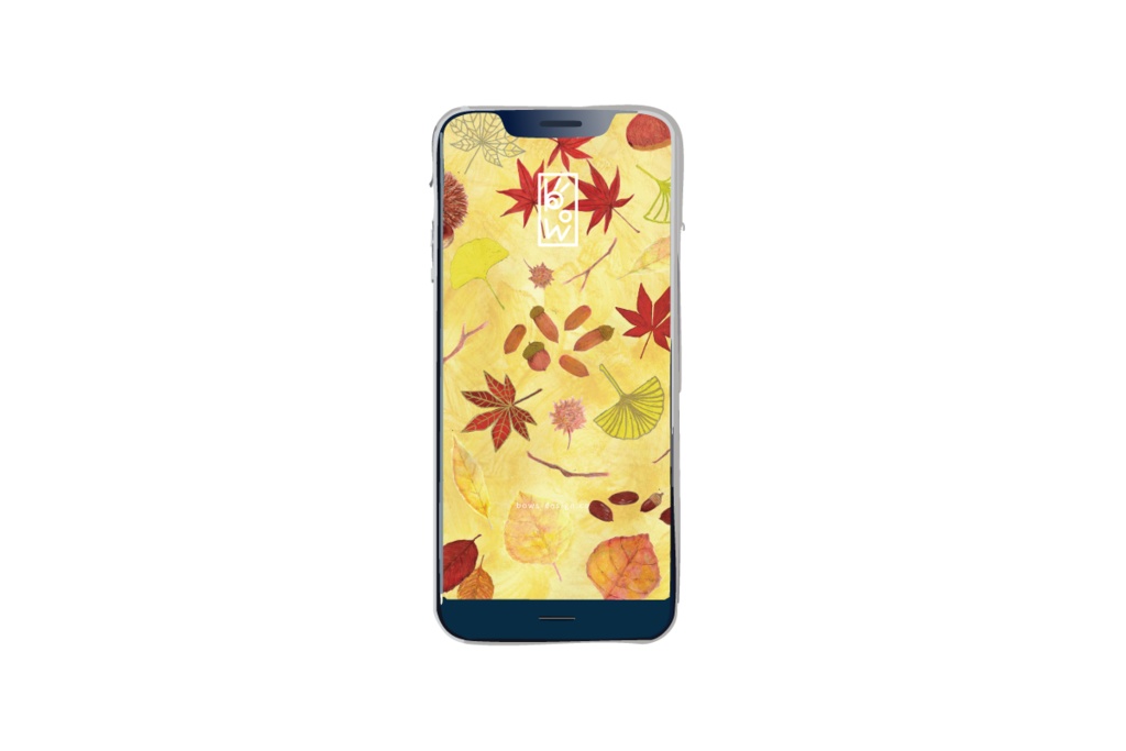 秋の気配ぽろぽろ　落ち葉のイラストスマホ用壁紙