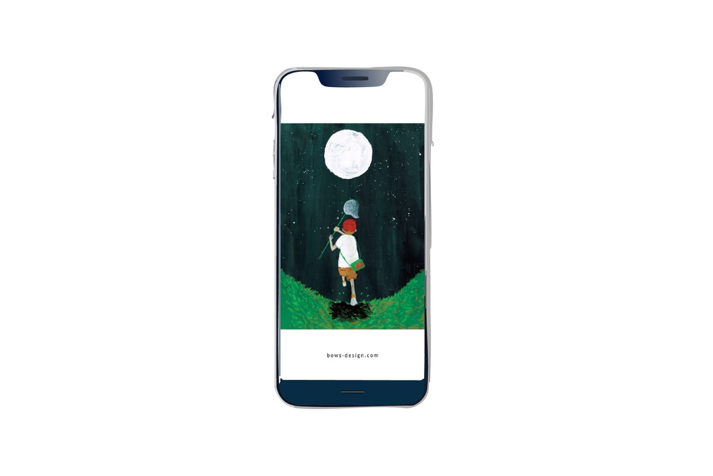 坊の壁紙 月を追いかける少年のイラストスマホ用壁紙