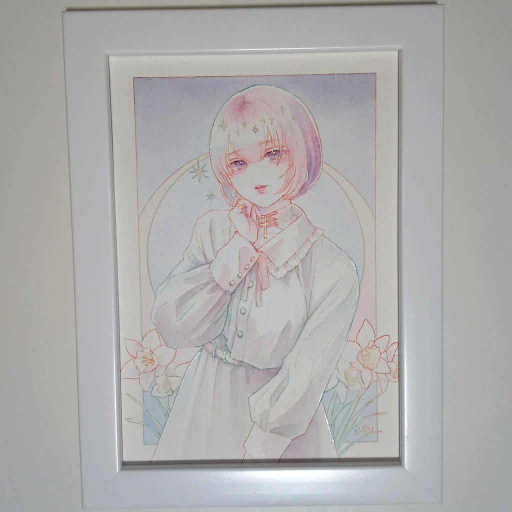 A5水彩原画「水仙と星」