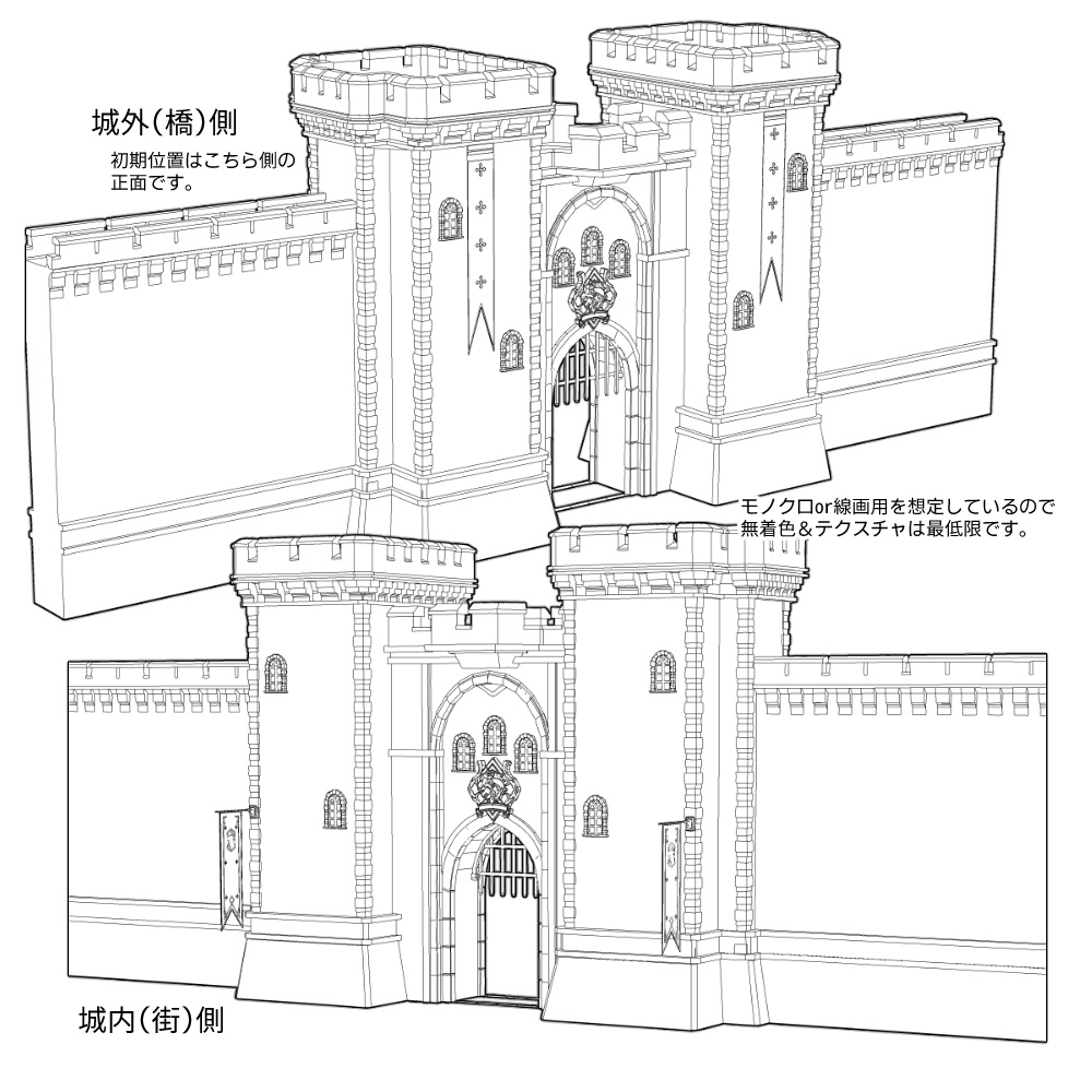 【更新】【原神3D素材】モンド城門セットVer2(テクスチャ入り)