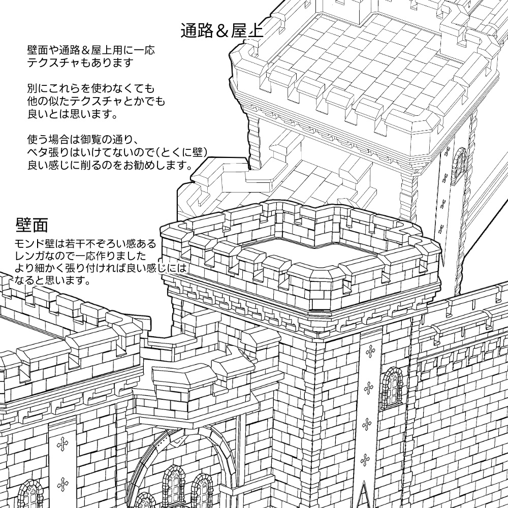 【更新】【原神3D素材】モンド城門セットVer2(テクスチャ入り)