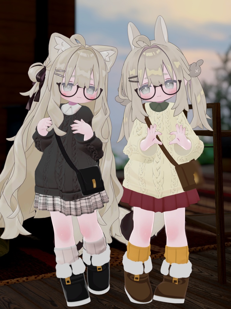 秋のお出かけコーデ【えも研素体・まめふれんず・ネメシス・エルシオン】