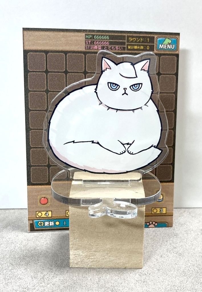 自前のしっぽをクッションにするふぁにゃのアクリルスタンド