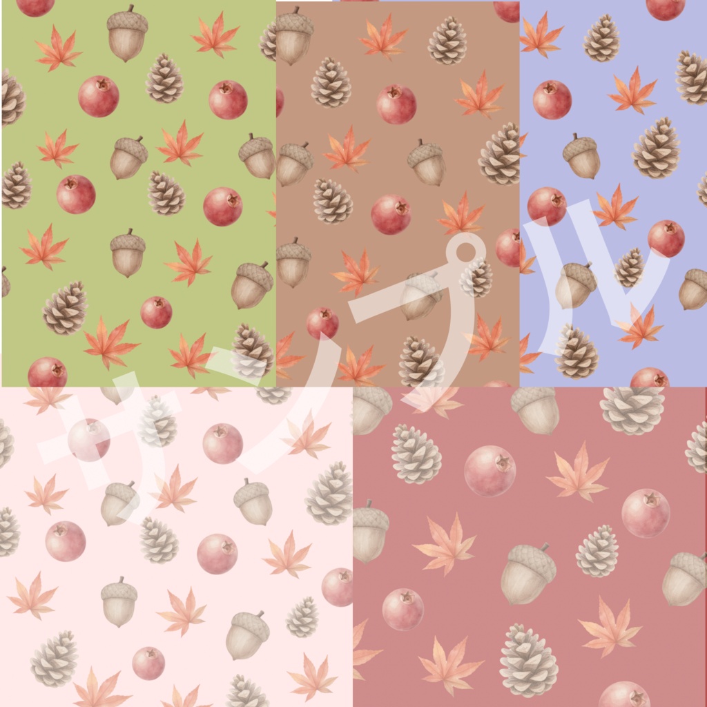 【お試し】秋の紅葉柄デジタルペーパー｜くすみカラー5枚セット