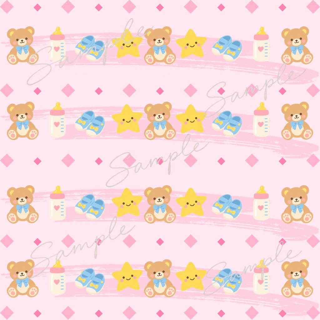 くまさん柄デジタルペーパー｜かわいいベビー柄5枚