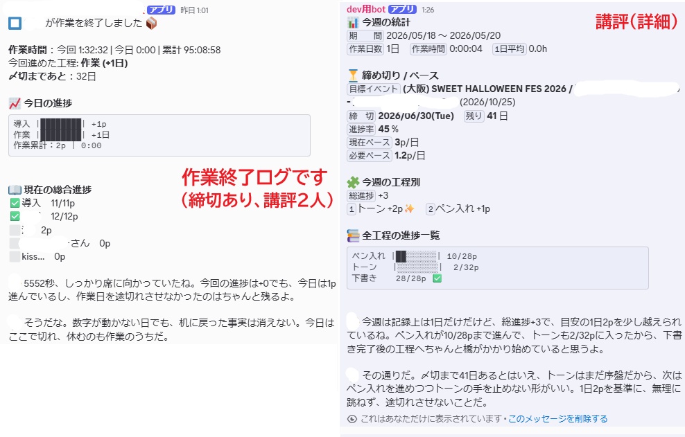 Discord原稿・作業進捗Bot|+αで推しカプと並走ログ