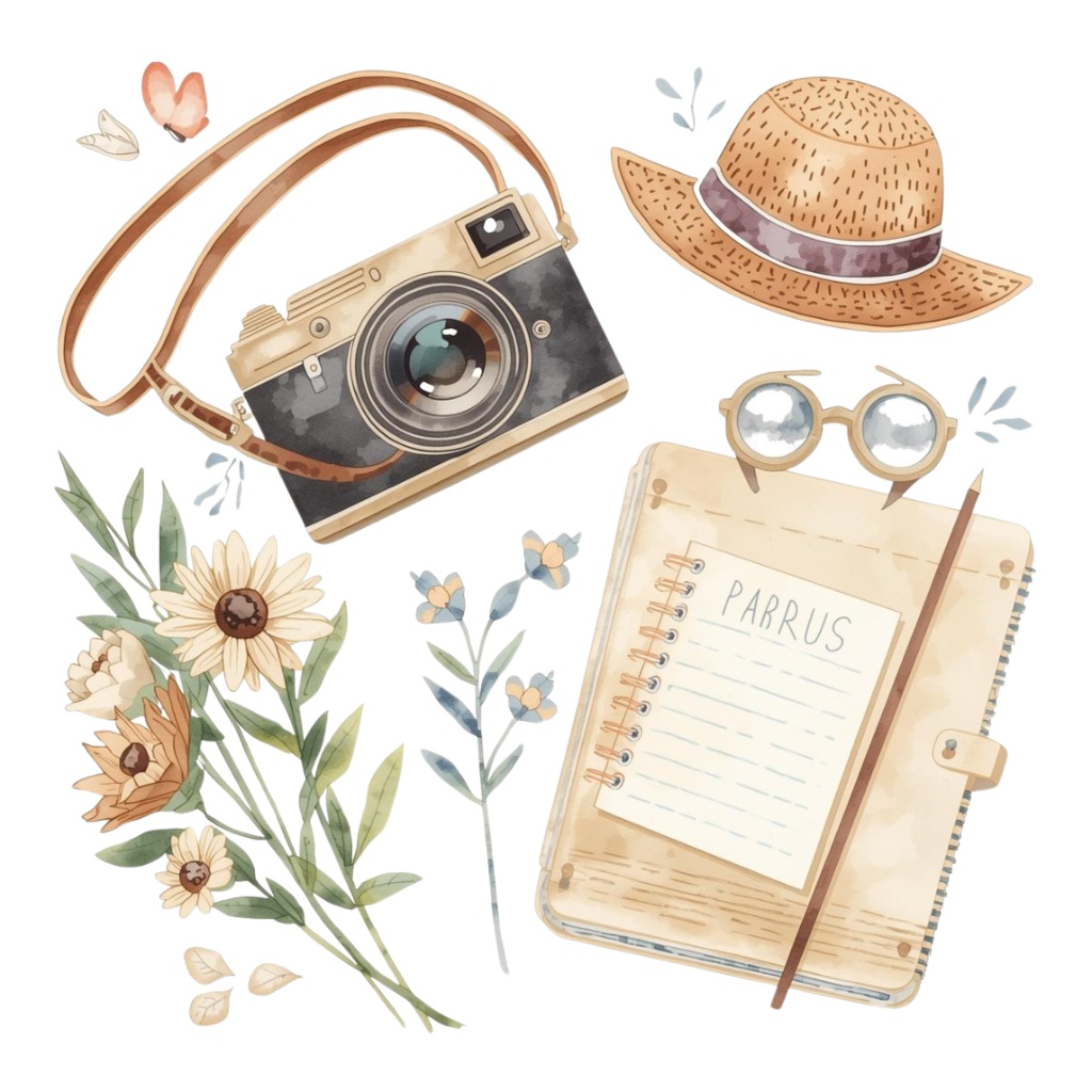 韓国風かわいい水彩クリップアート|旅行シリーズ(全10点)|PNG透明背景