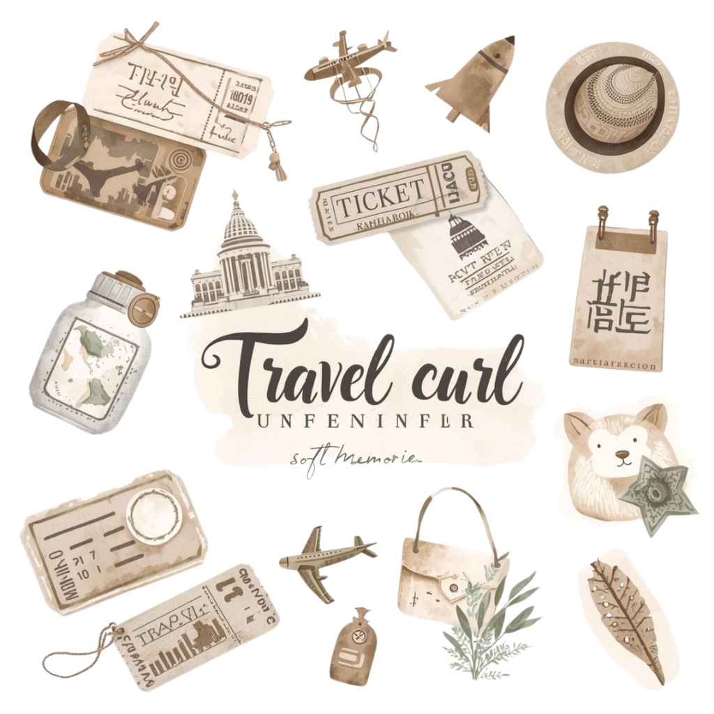 韓国風かわいい水彩クリップアート|旅行シリーズ(全10点)|PNG透明背景