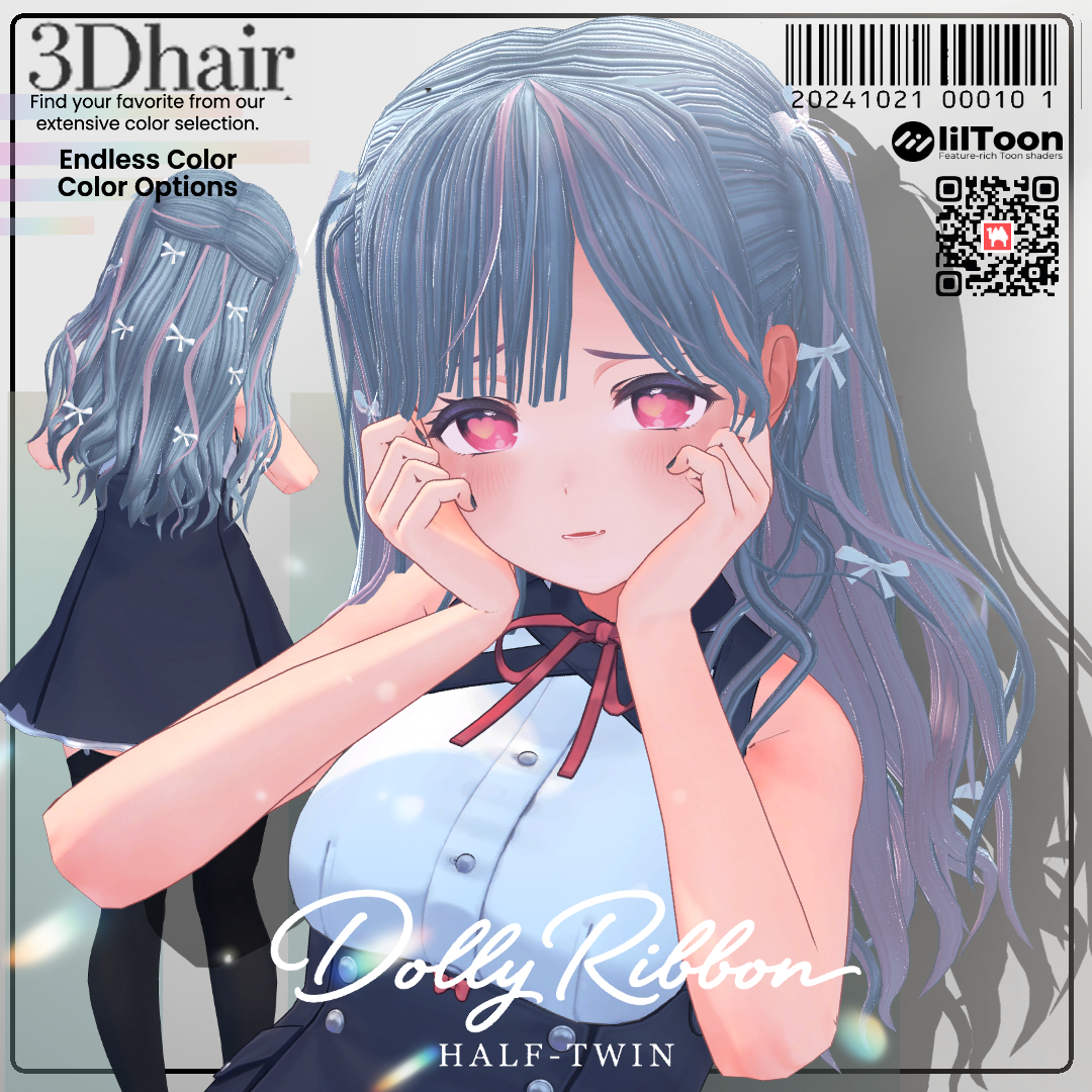 【セール中 【6 avatars】【VRC Hair】Dolly Ribbon Half-Twin（ドーリーリボン ツーサイドアップ ...