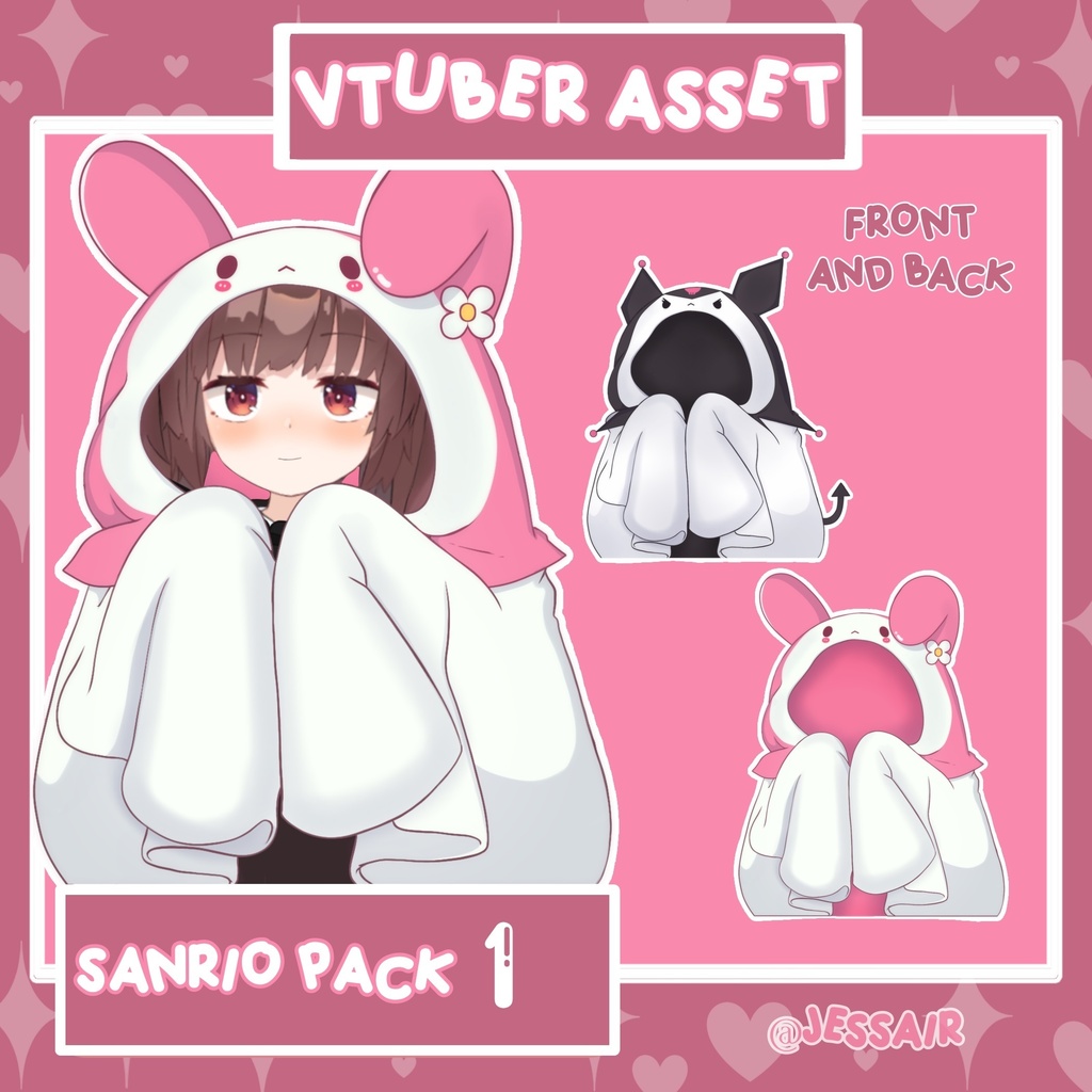 Sanrio Blankets for Vtuber models MyMelody and Kuromi [Vroid, Live2D, Pngtuber] 