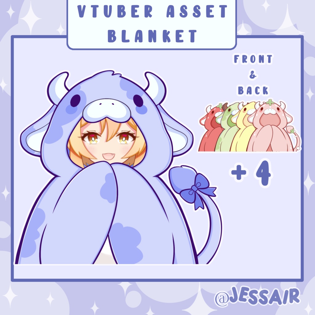 Cow Blankets for Vtuber Models | Cute Cows | Strawberry, Blueberry, Pastel