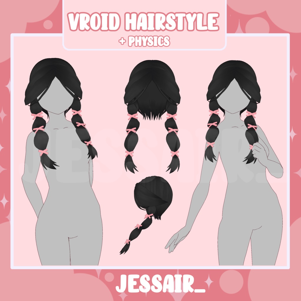 【VRoid Hairstyle Preset】Female Pigtails hairstyle with physics, cute,  ribbons, coquette