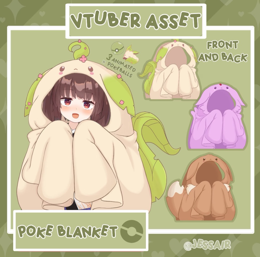 POKEMON VTUBER ASSETS cute blankets for 2d,3d,vroid models, espeon, leafeon, evee and animated pokeballs