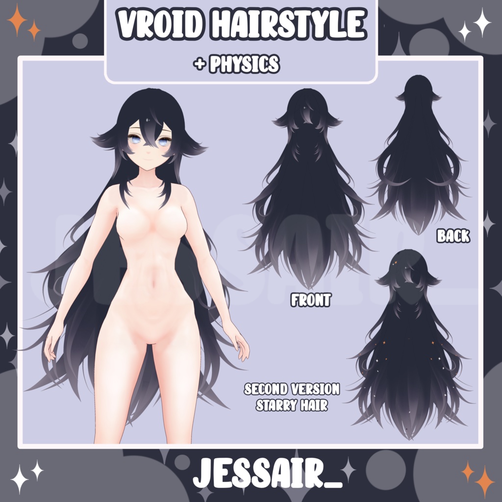 【VRoid Hairstyle Preset】Long Female hairstyle with Physics | Starry hair, stars, cute