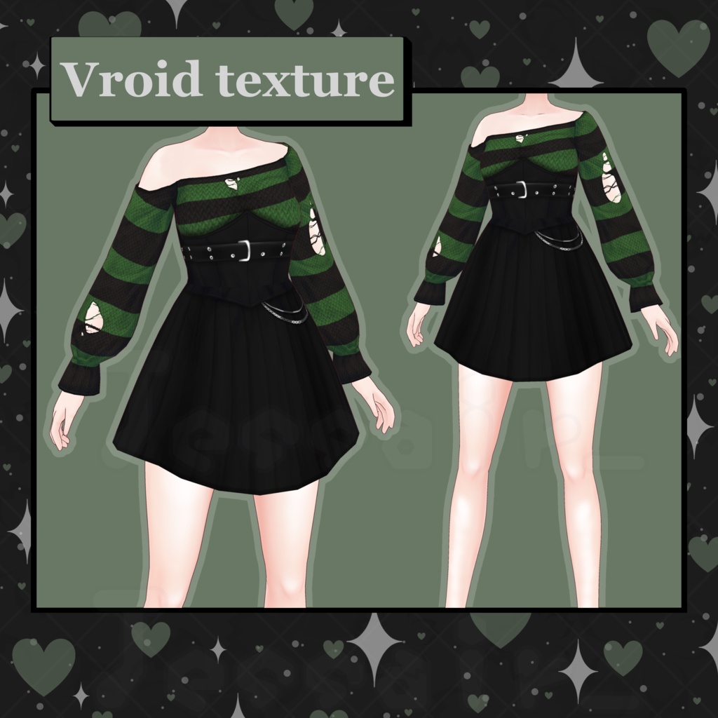 【VRoid】Grunge Dress | Green, Corset | Dark & Aesthetic