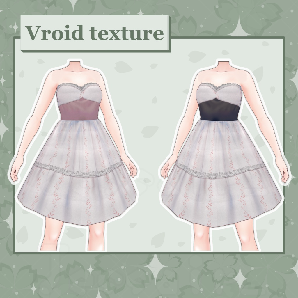 【VRoid】Soft Floral Dresses | Cottage, Cute, Colorful | Pink and Black