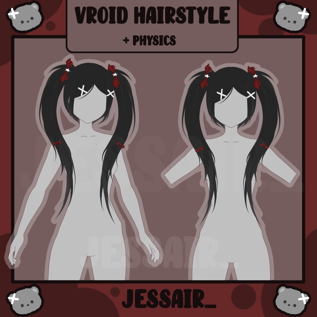 【VRoid Hairstyle Preset】Pigtails Female hairstyle with Physics | Gyaru, Cute Vtuber Hairstyle