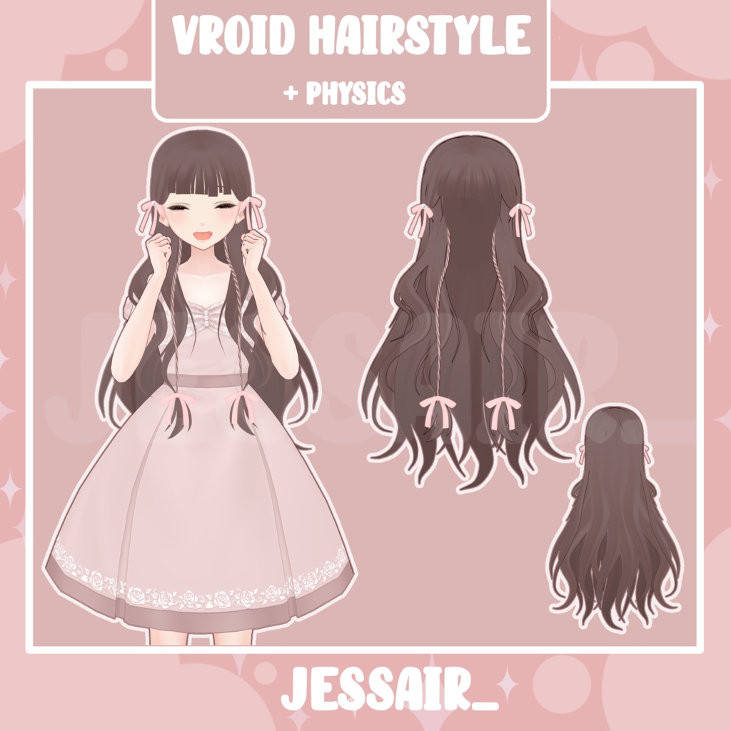 【VRoid Hairstyle Preset】Long Cute Hairstyle with Ribbons as | Cute Vtuber Hairstylend Physic