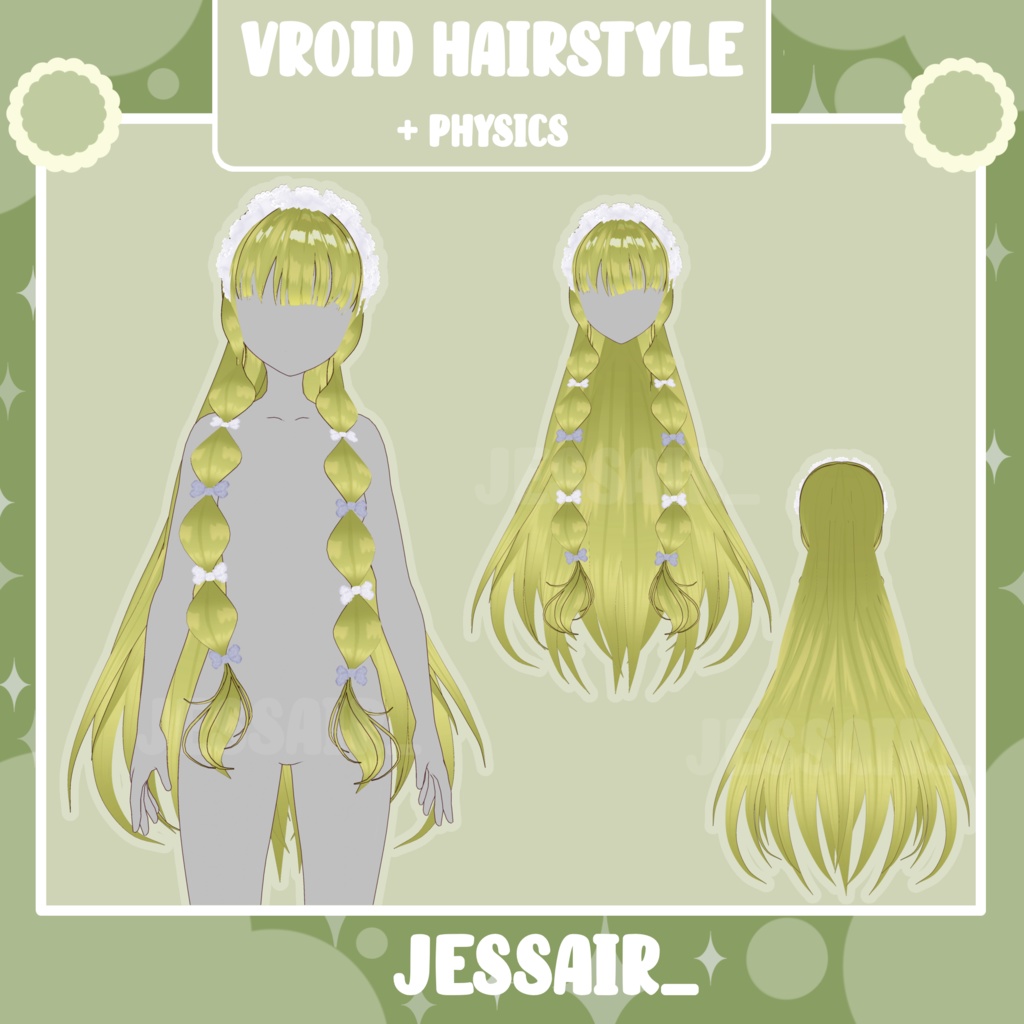 【VRoid Hairstyle Preset】Long Female hairstyle with Physics | With Lace Accessorie | Cute Vtuber Hairstyle