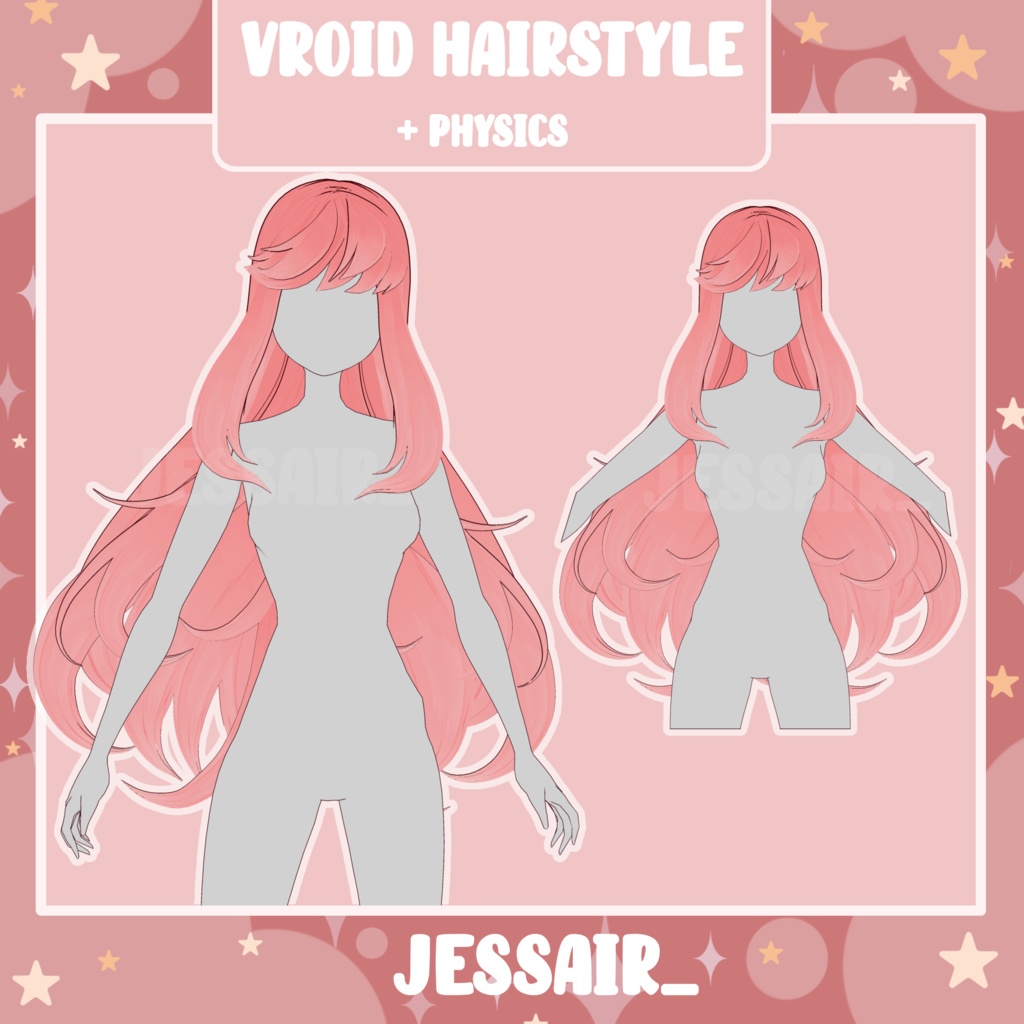 【VRoid Hairstyle Preset】Long Female Cute Hairstyle with Physics | Cute Vtuber Hairstyle | Bangs Hairstyle
