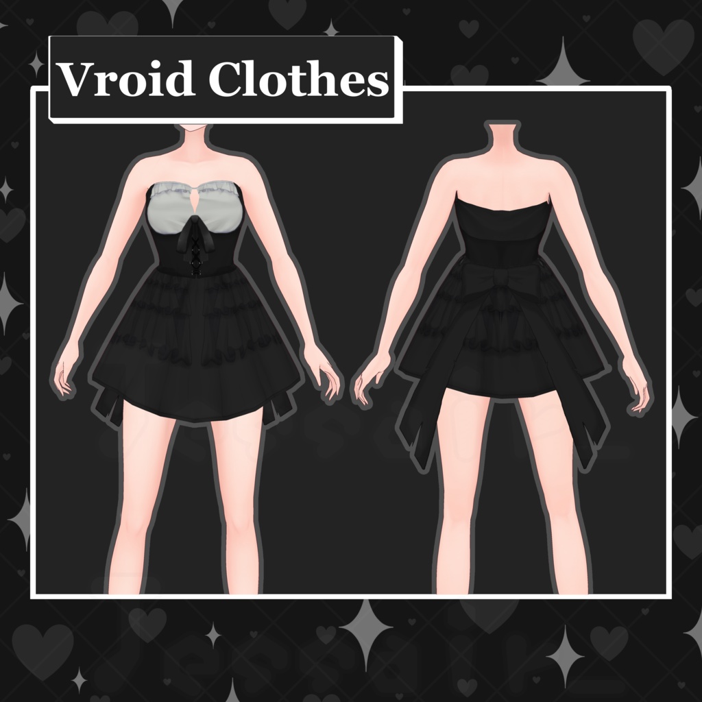 【VRoid】Casual Dress | Black, White, Corset | Dark & Aesthetic | Bows