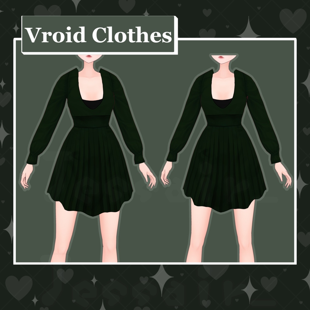 【VRoid】Casual Dress | Green | Dark Aesthetic