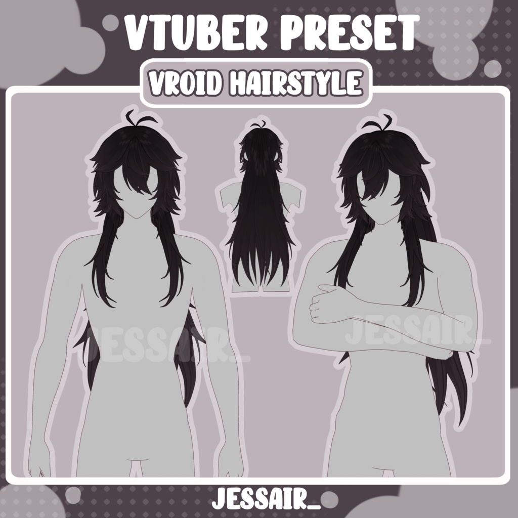 【VRoid Hairstyle Preset】Long Male Hair with Physics | Wolf Cut Style | Vtuber Hairstyle |