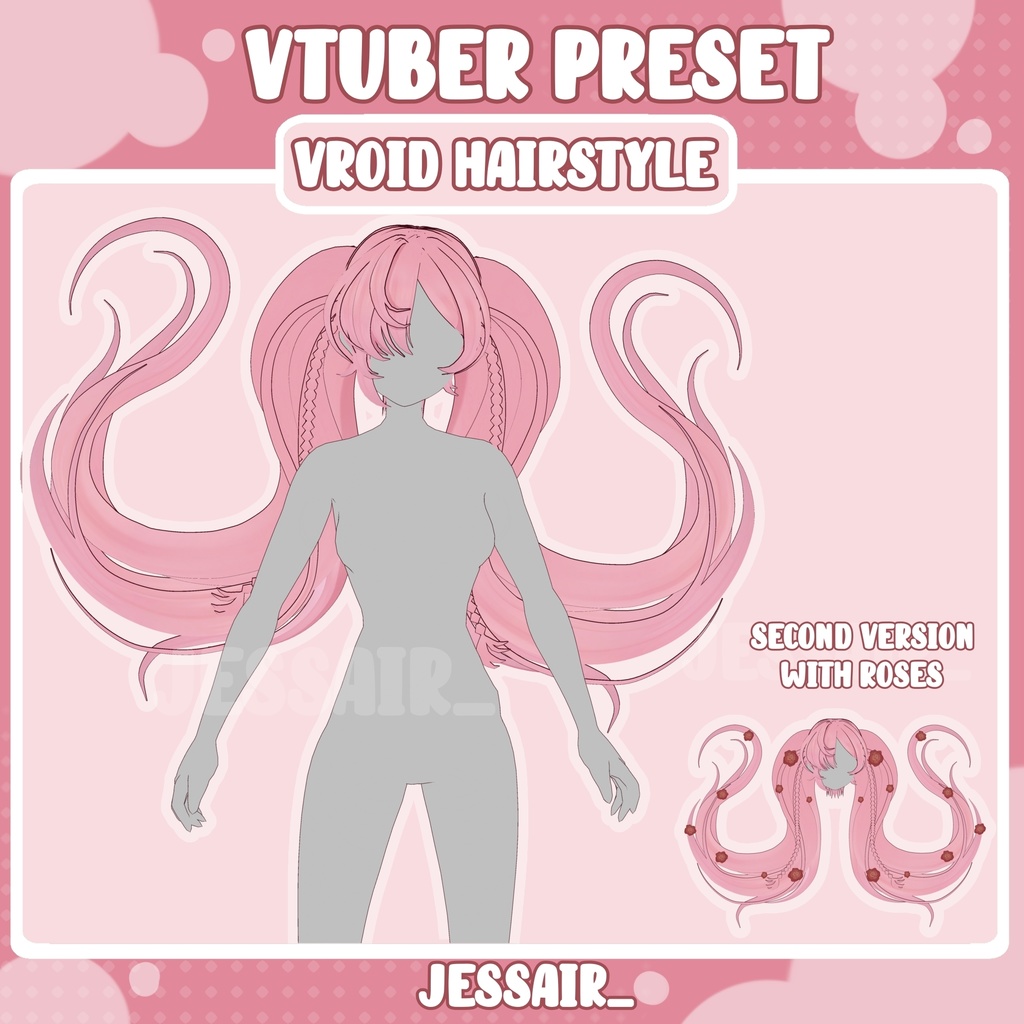 【VRoid Hairstyle Preset】Floating Pigtails Hairstyle with Roses and Physics | Fantasy | Cute Vtuber Hairstyle |
