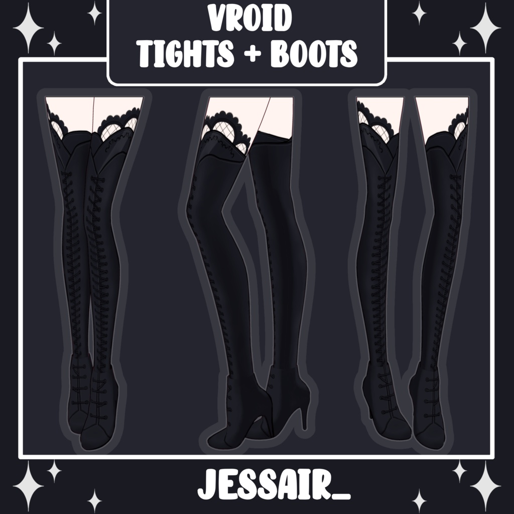 【VRoid アウトフィット】Elegant Thighs and Boots | Black | Elegant, Dark, Aesthetic | Fantasy