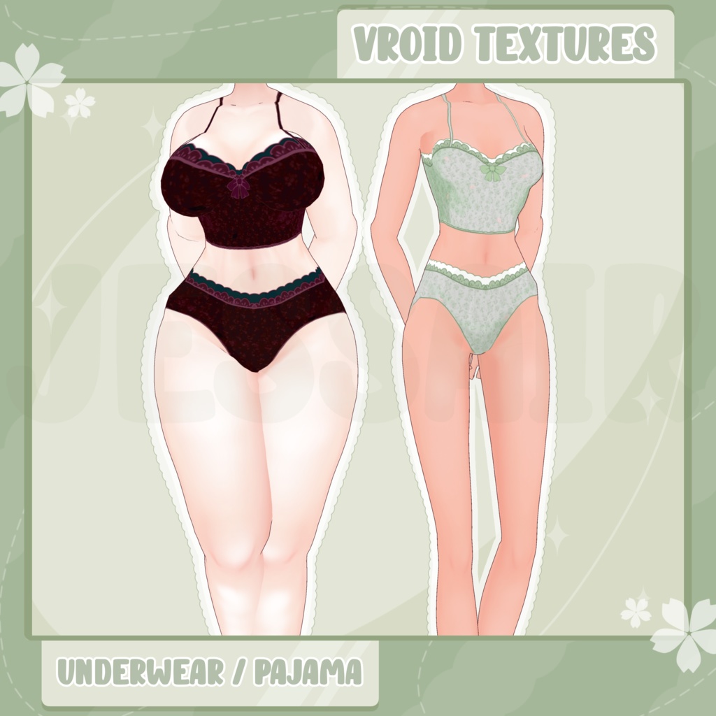 【VRoid パジャマ / 下着】Cute Vroid Underwear | Texture | Cute, Lace, Dark, Cozy | Vroid Clothes