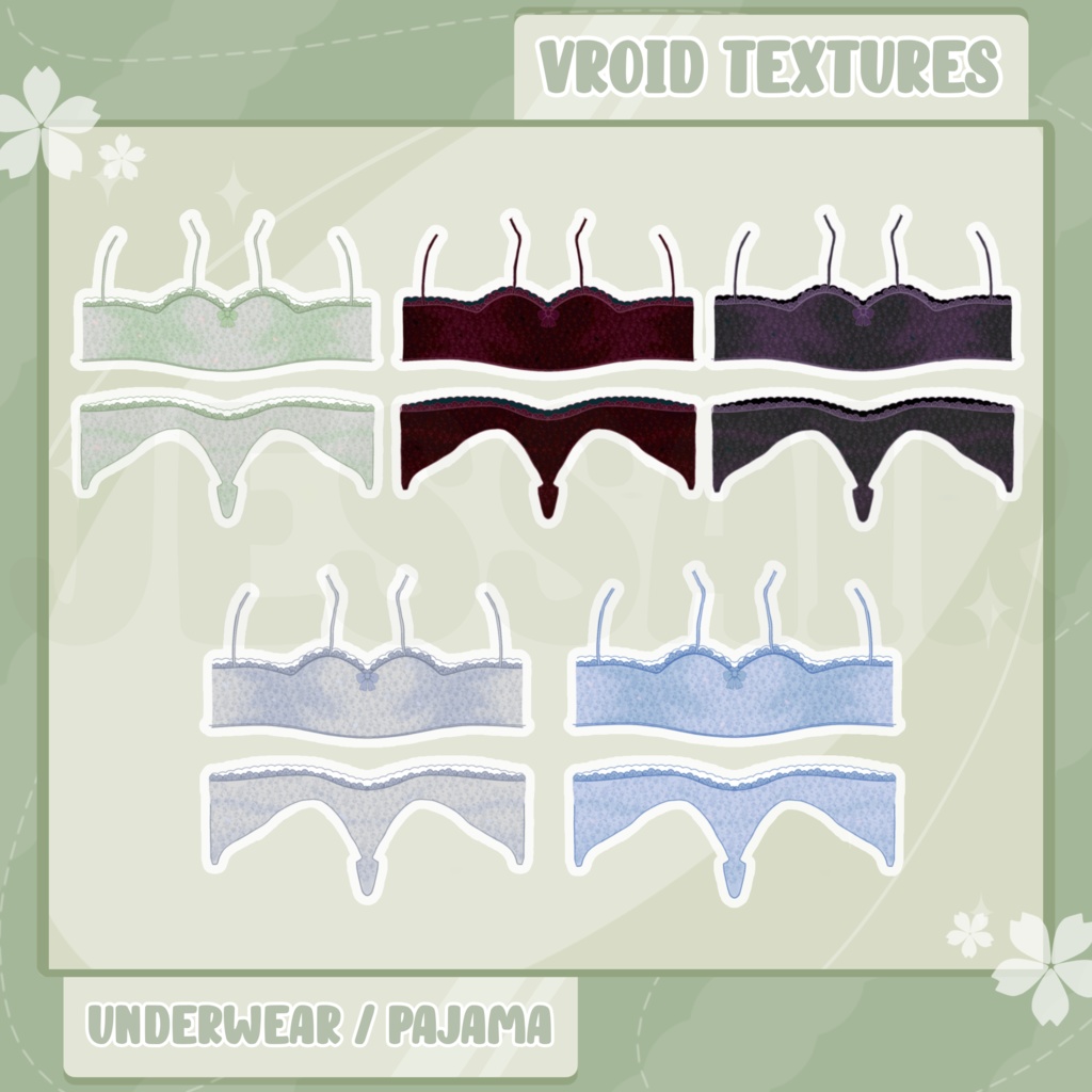 【VRoid パジャマ / 下着】Cute Vroid Underwear | Texture | Cute, Lace, Dark, Cozy | Vroid Clothes