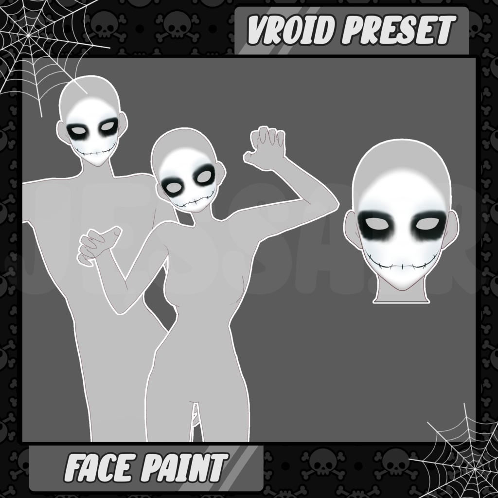 【VRoid フェイスペイント - Skull Face Paint 】Halloween | Skull | Skeleton 