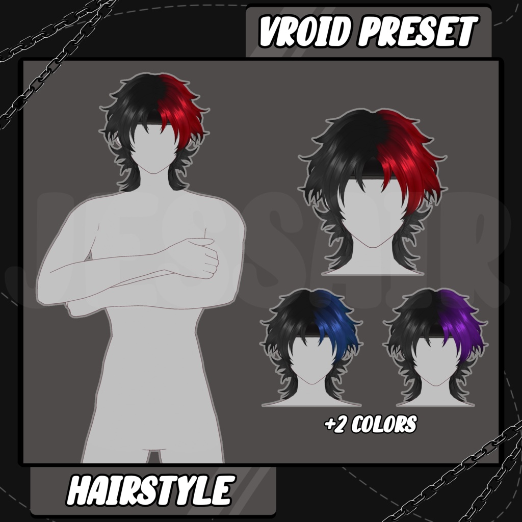 【VRoid 髪型 - Hairstyle Preset】Short Male Hairstyle with PHYSICS | Messy | Red | Blue | Purple