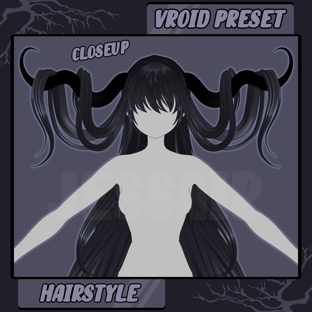 【VRoid 髪型 - Hairstyle Preset】Long Hairstyle with PHYSICS | Horns | Mystique Style | Halloween | Fantasy