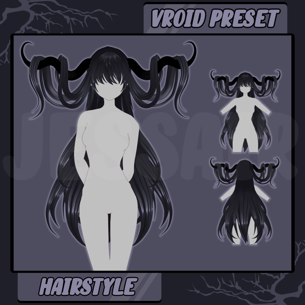 【VRoid 髪型 - Hairstyle Preset】Long Hairstyle with PHYSICS | Horns | Mystique Style | Halloween | Fantasy