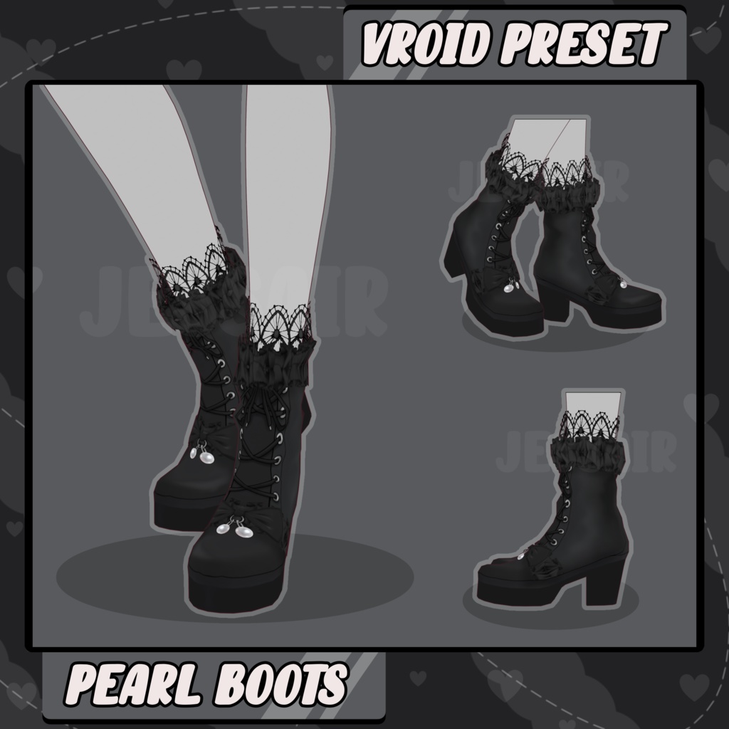 【VRoidシューズ - VRoid Boots Texture】Cute Elegant Boots | Dark Style