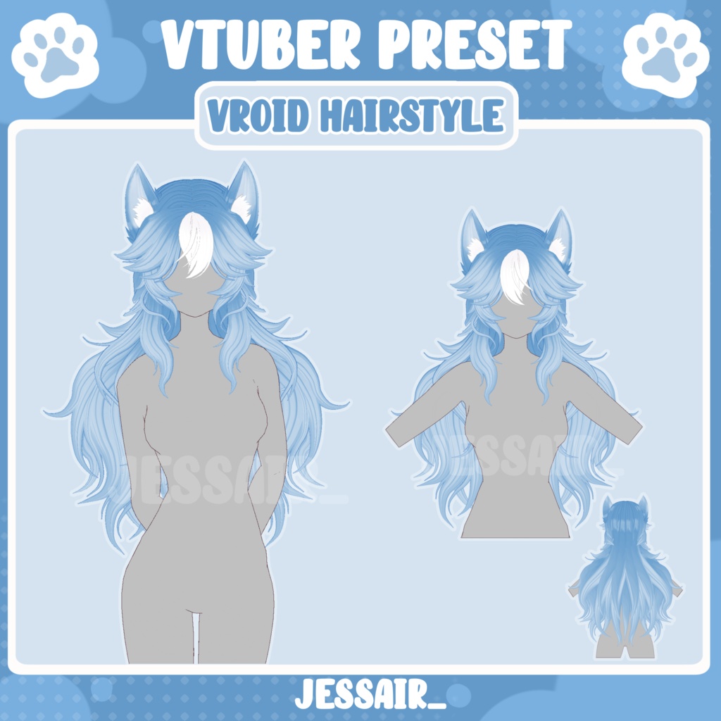 【VRoid 髪型 - Hairstyle Preset】Long Female Messy Cat Hairstyle with PHYSICS | Neko | Kitty | Cute | Fluffy | Vtuber Cat Ears