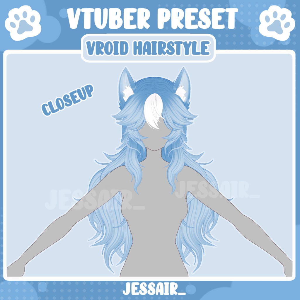 【VRoid 髪型 - Hairstyle Preset】Long Female Messy Cat Hairstyle with PHYSICS | Neko | Kitty | Cute | Fluffy | Vtuber Cat Ears