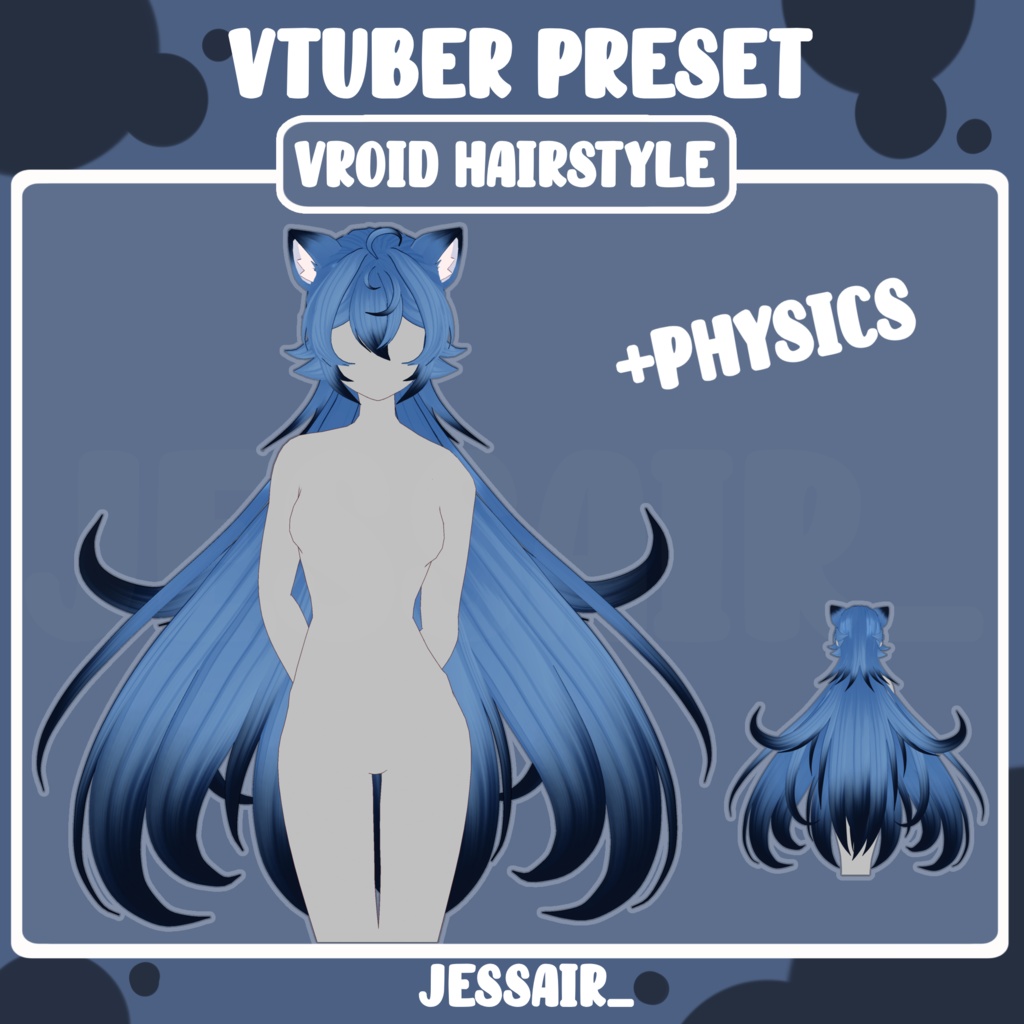 【VRoid 髪型 - Hairstyle Preset】Long Female Hairstyle with PHYSICS | Neko | Kitty | Cute | Fluffy | Vtuber Cat Ears