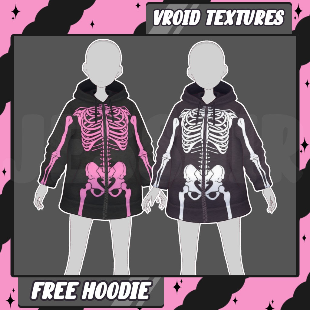 【VRoid 服- FREE HOODIE】Dark Style | Black | Pink | Skeleton | Skull