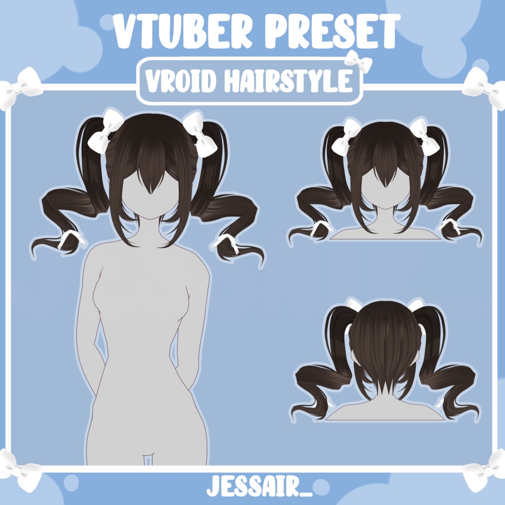【VRoid 髪型 - Hairstyle Preset】Short Pigtails Hairstyle with PHYSICS | Cute | Curly | Aesthetic | Vtuber Girl | Ribbon