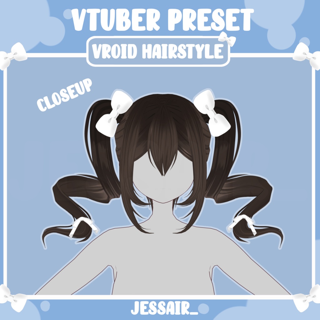 【VRoid 髪型 - Hairstyle Preset】Short Pigtails Hairstyle with PHYSICS | Cute | Curly | Aesthetic | Vtuber Girl | Ribbon