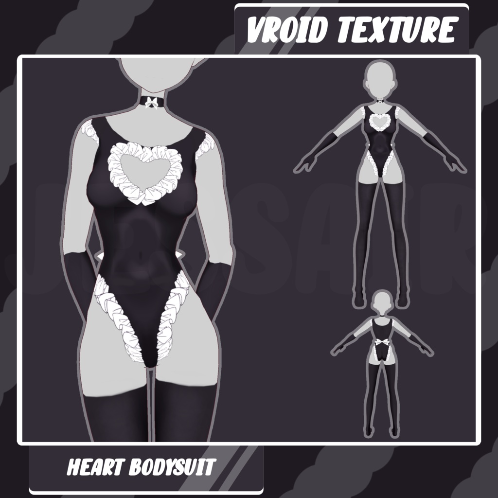 【VRoid デーモネスコスチューム】Heart Bodysuit | Texture | Dark | Vroid Clothes and Textures | Elegant