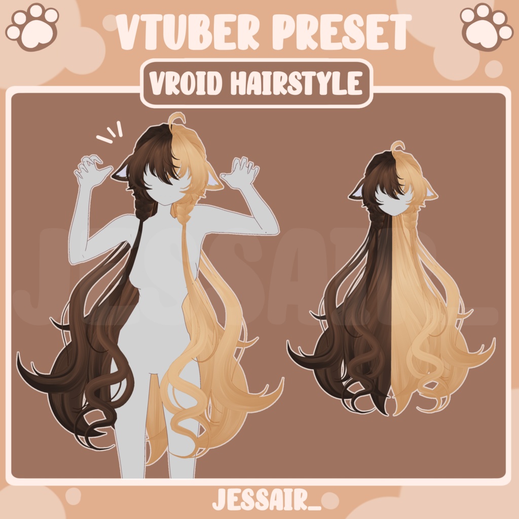 【VRoid 髪型 - Hairstyle Preset】Long Cute Hairstyle with PHYSICS and Ears | Cute | Giggle | Aesthetic | Vtuber Girl |