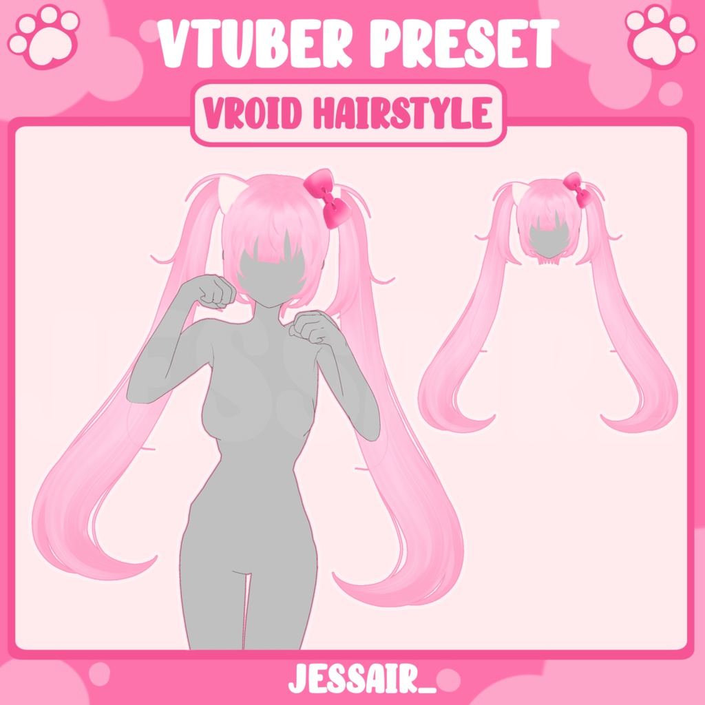 【VRoid 髪型 - Hairstyle Preset】Hello Kitty Cute Hairstyle with PHYSICS and Ears | Kawaii | Giggle | Aesthetic | Vtuber Girl | Neko | Pink Aesthetic