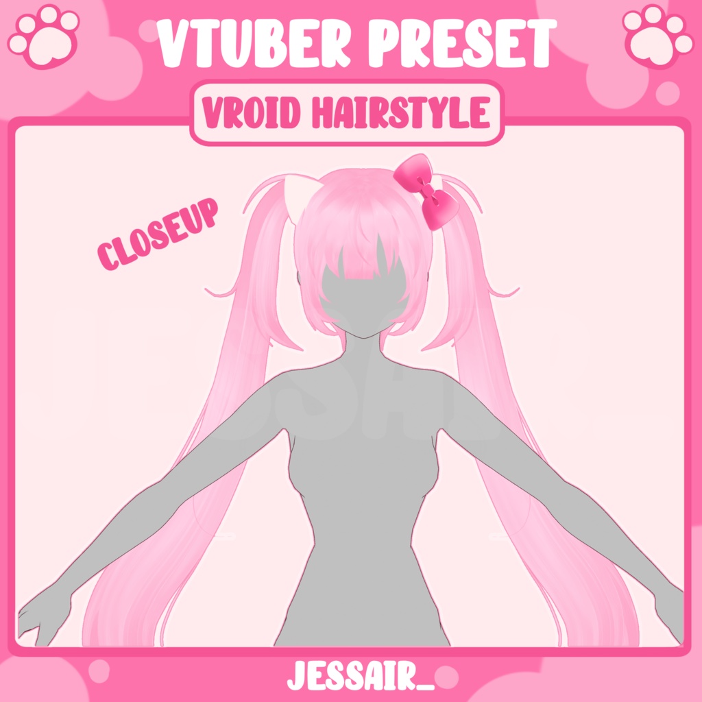 【VRoid 髪型 - Hairstyle Preset】Hello Kitty Cute Hairstyle with PHYSICS and Ears | Kawaii | Giggle | Aesthetic | Vtuber Girl | Neko | Pink Aesthetic